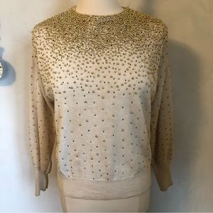 Vintage Bonnie Boerer  Beige Sweater w/Gold Beads Starburst style SizeMedium